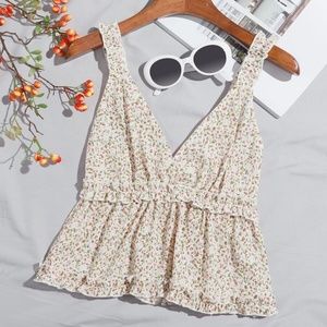 boho floral print v neck ruffle tank top blouse